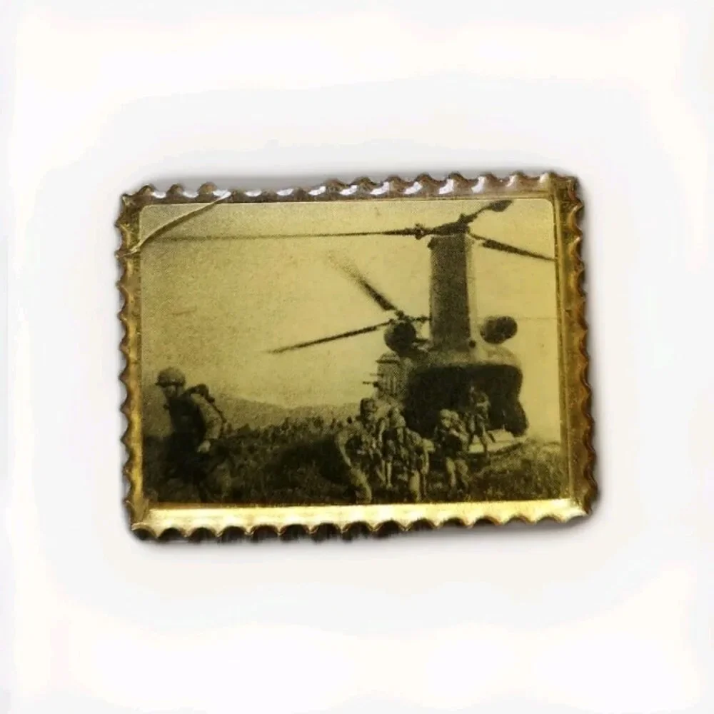 Vintage Vietnam War Helicopter Troops Departing Metal Stamp 1.5